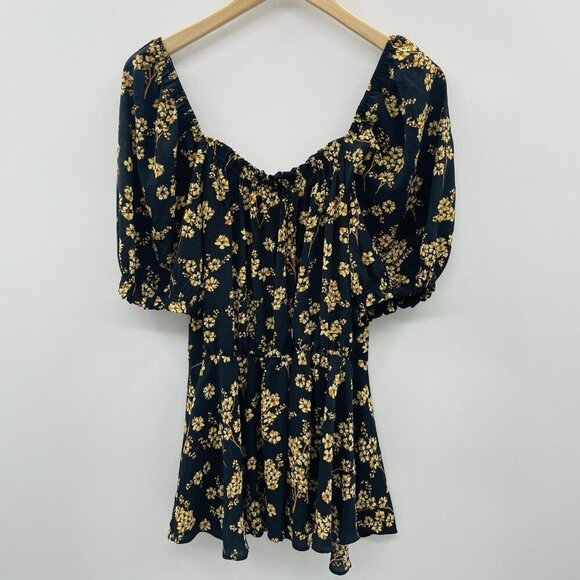 City Chic Womens Plus Size Small 16 Quirky Corset Peplum Blouse Golden Posy 1514 - Picture 4 of 7